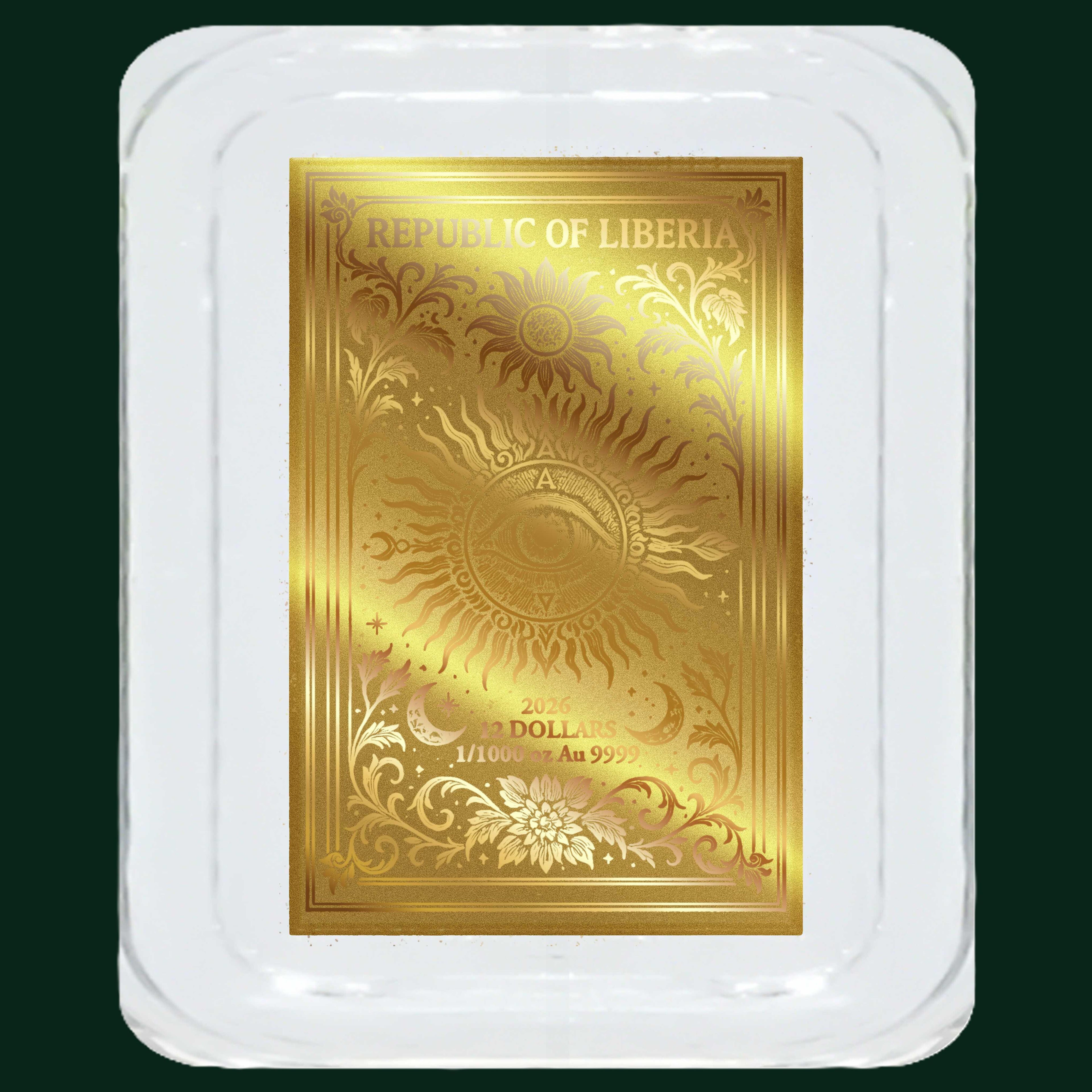 2026 Liberia Tarot Card - The Fool 1/1000 oz Gold Coin in Card