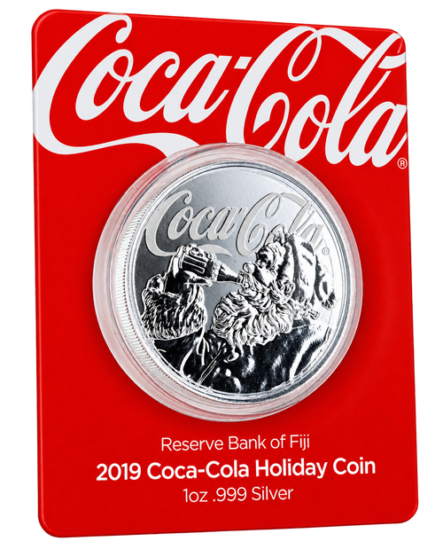 2019 Fiji Coca-Cola Santa 1 oz silver coin – Santa design in Certi-Lock packaging