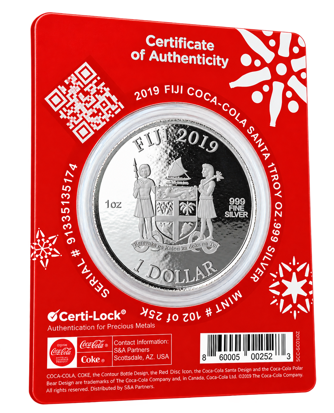 2019 Fiji Coca-Cola Santa 1oz Silver Coin Pre-Owned