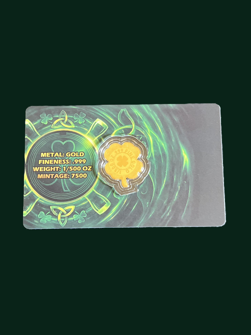 Lucky Gold St Patrick Shamrock 1/500 999 Gold Clover Coin In Assay Card