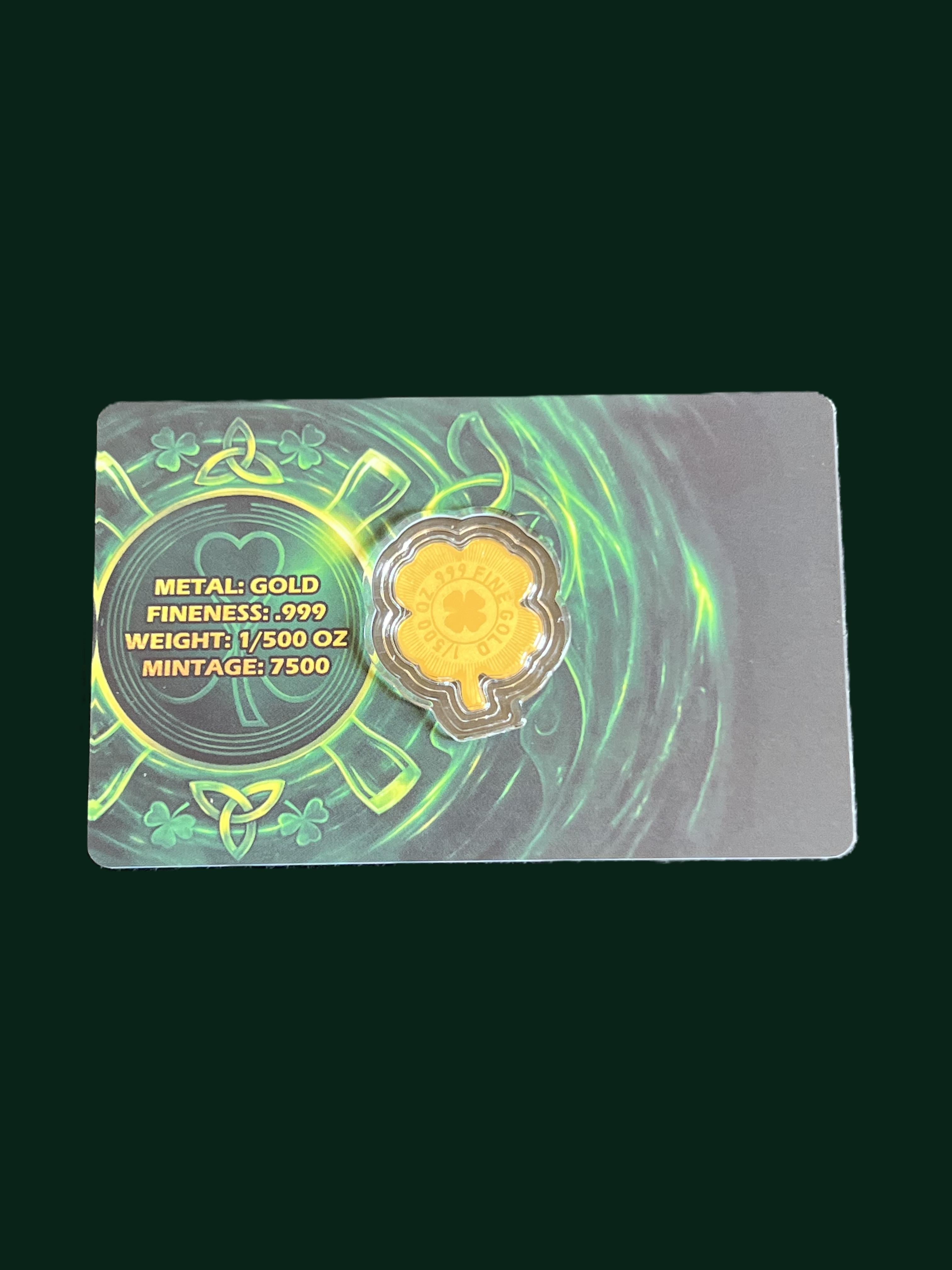 Lucky Gold St Patrick Shamrock 1/500 999 Gold Clover Coin In Assay Card
