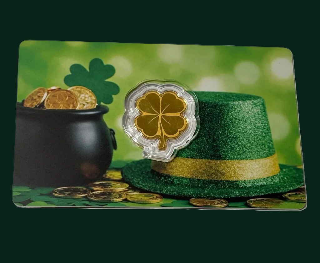 Lucky Gold St Patrick Shamrock 1/500 999 Gold Clover Coin In Assay Card
